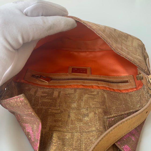 Sold Fendi Baguette Iridescent Pink Zucca Print with Crystal Buckle
