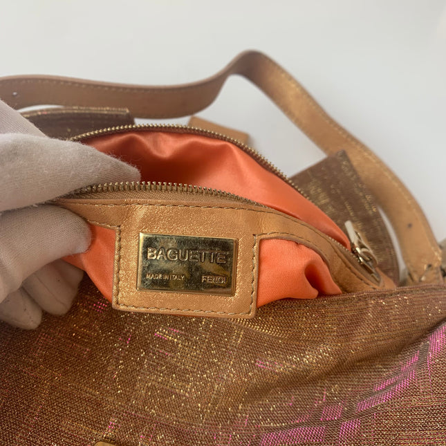 Sold Fendi Baguette Iridescent Pink Zucca Print with Crystal Buckle