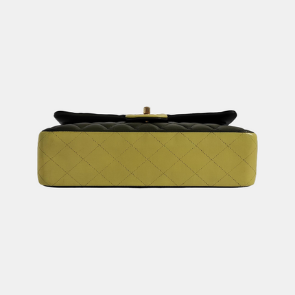 Chanel Timeless Classic Flap Medium Tricolor Black Green Lambskin Leather Gold-tone Hardware
