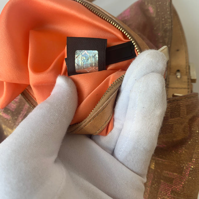 Sold Fendi Baguette Iridescent Pink Zucca Print with Crystal Buckle