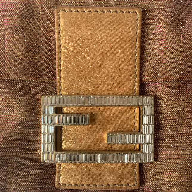 Sold Fendi Baguette Iridescent Pink Zucca Print with Crystal Buckle