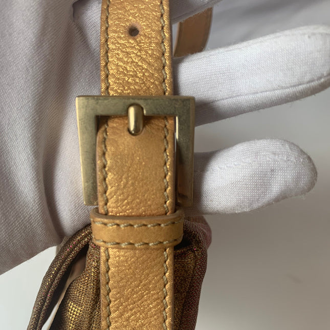 Sold Fendi Baguette Iridescent Pink Zucca Print with Crystal Buckle