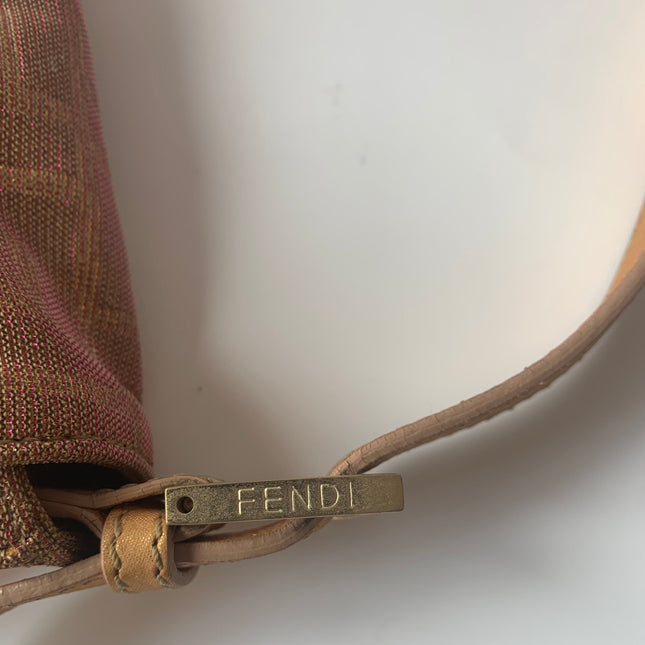 Sold Fendi Baguette Iridescent Pink Zucca Print with Crystal Buckle