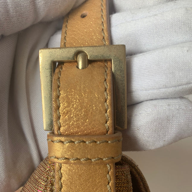 Sold Fendi Baguette Iridescent Pink Zucca Print with Crystal Buckle
