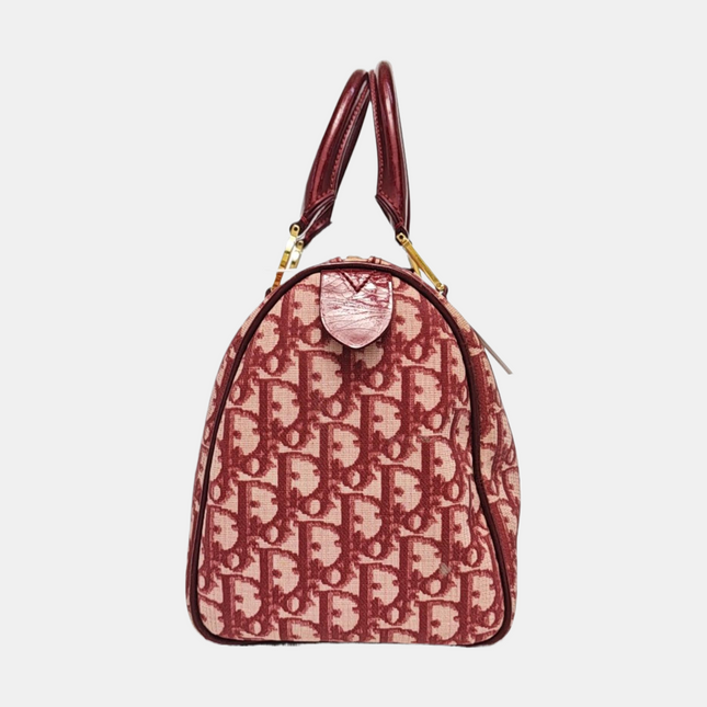 Christian Dior Trotter Boston Cloth Oblique Medium Red Handbag