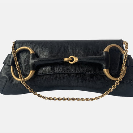 Gucci Horsebit 1955 Chain Shoulder bag Large Black Leather-Luxbags