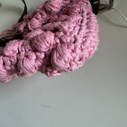 Fendi Baguette Bag Pink Crochet Knit Wool Pompom Shoulder Bag