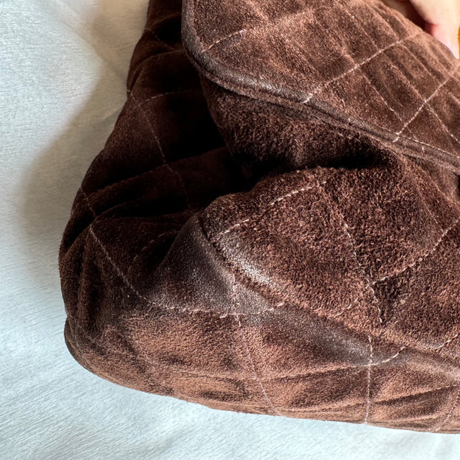 Chanel Classic Flap Medium Dark Chocolate Brown Suede Leather Silver HW, 1996-1997