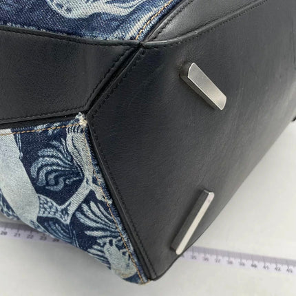 Loewe Puzzle Large Navy Leather and Denim Bird Print