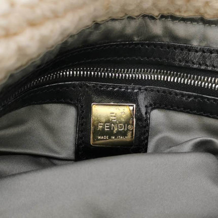 Fendi Mamma Baguette White Crochet Pompom Shoulder Bag