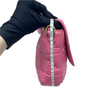 Fendi Baguette Large Pink Leather 3D FF Motif Crossbody Bag