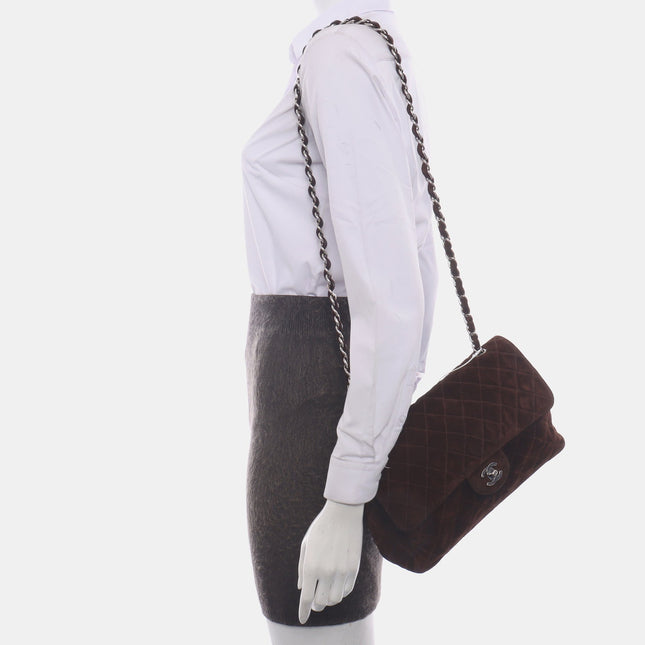 Chanel Classic Flap Medium Dark Chocolate Brown Suede Leather Silver HW, 1996-1997