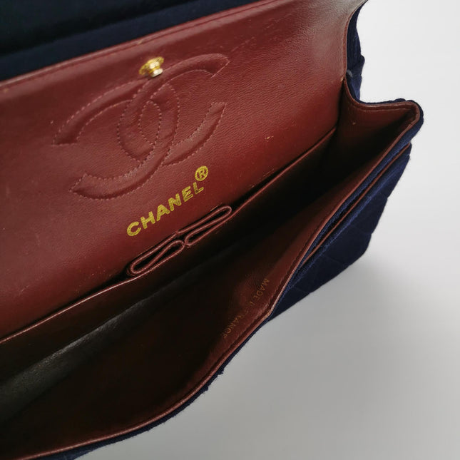 Chanel Classic Flap Small Vintage Navy Fabric 24k Gold Hardware Linked Chain Strap