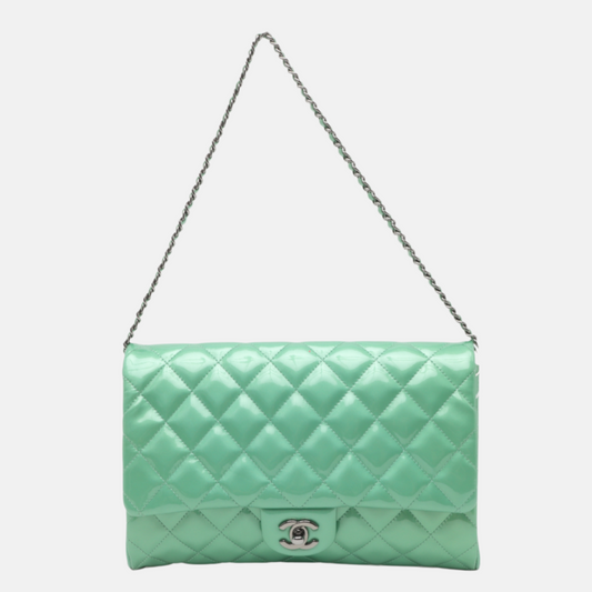 Chanel Envelope Clutch with Chains 2013 Shoulder Bag Apple Green Patent Leather-Luxbags