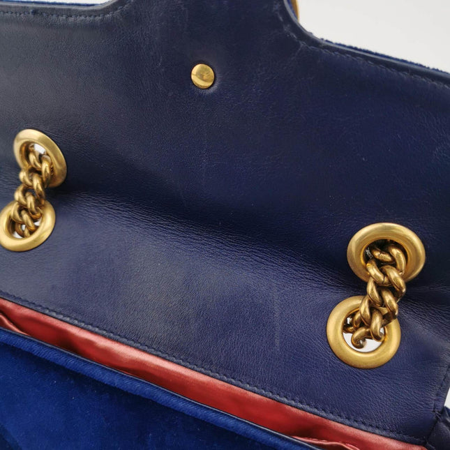 Gucci Marmont Mini Flap Navy Velvet Handbag