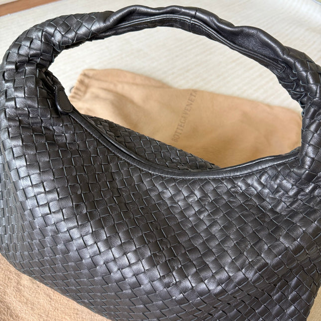 Bottega Veneta Veneta Intrecciato Hobo Bag Medium Black Leather 47cm