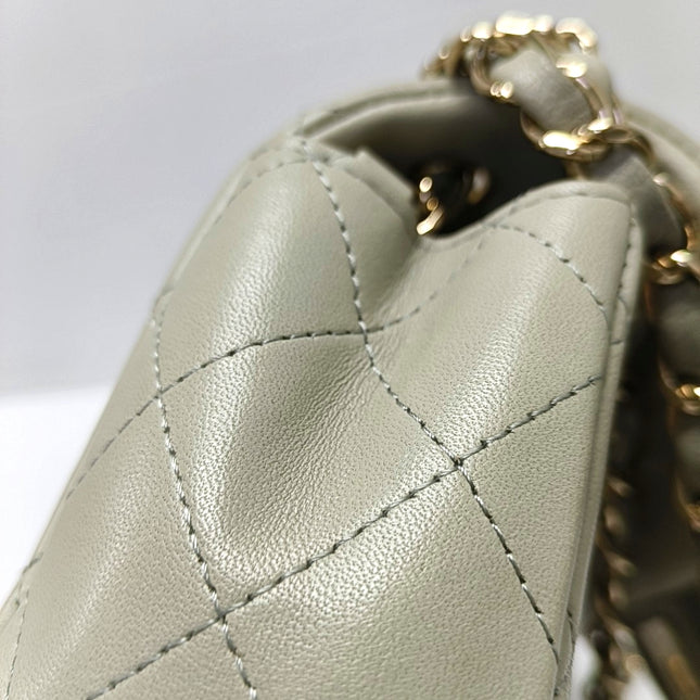 Chanel Classic Flap Rectangular Mini Grey Lambskin Leather Gold Hardware Microchip