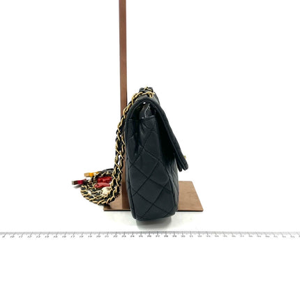 Chanel Classic Flap Medium Black Lambskin Leather Valentine Marine Charms
