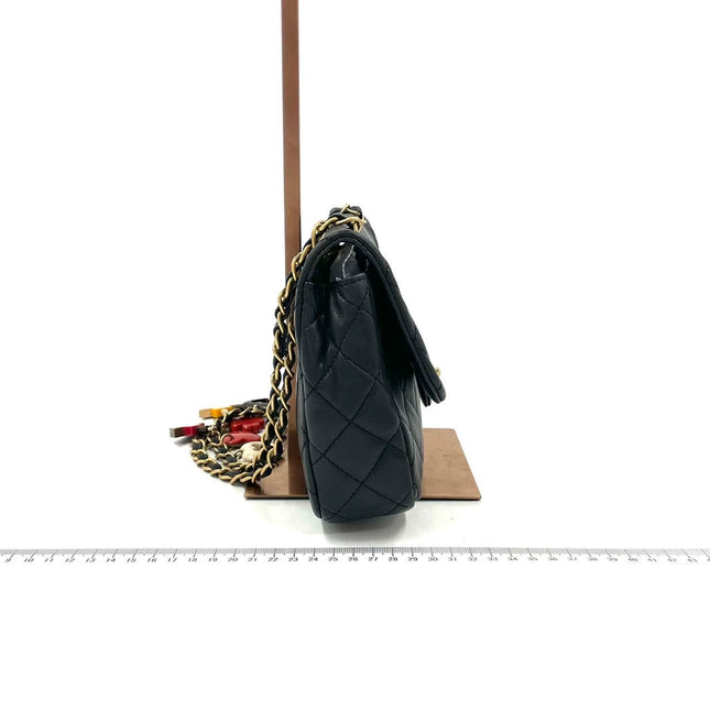 Chanel Classic Flap Medium Black Lambskin Leather Valentine Marine Charms