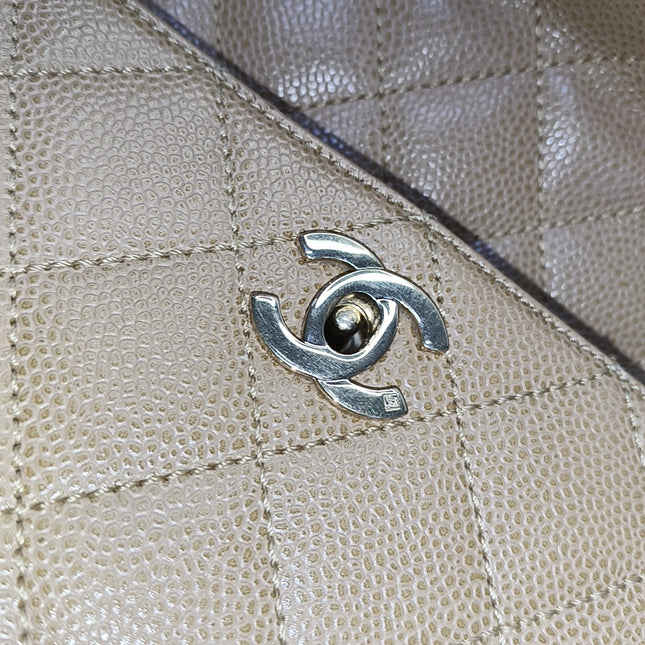 Chanel Vintage Top Handle Kelly Beige Flap Bag Caviar Leather 24k Gold Plated Hardware, 2000