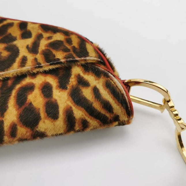 Sold Dior Saddle Vintage Leopard Print Ponyhair and Red Leather John Galliano Rare