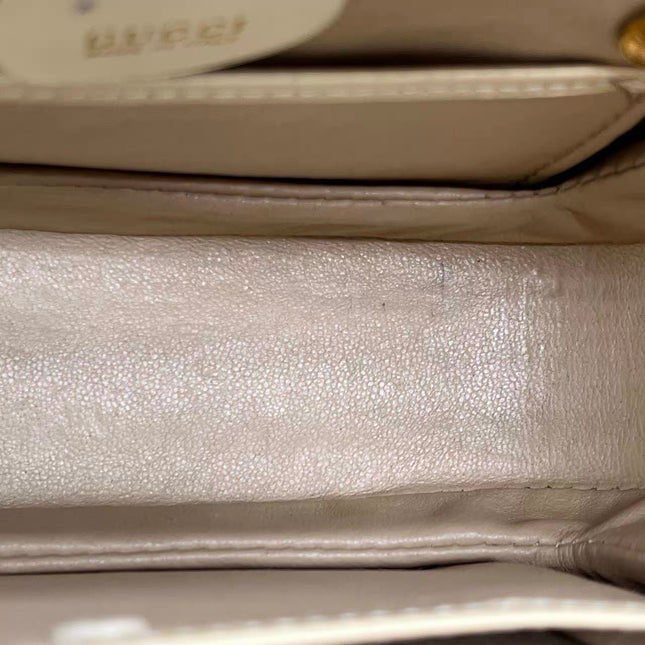 Gucci Bamboo 1947 Vintage Small White Box Leather Top Handle and Leather Strap Bag