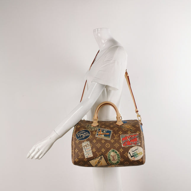 Louis Vuitton Speedy 30 Bandouliere Monogram Hotel Labels