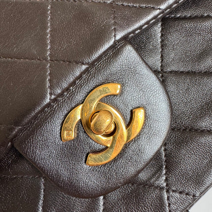 Chanel Classic Flap Small Dark Chocolate Brown Lambskin Leather with 24k Gold Hardware, 1994-1996