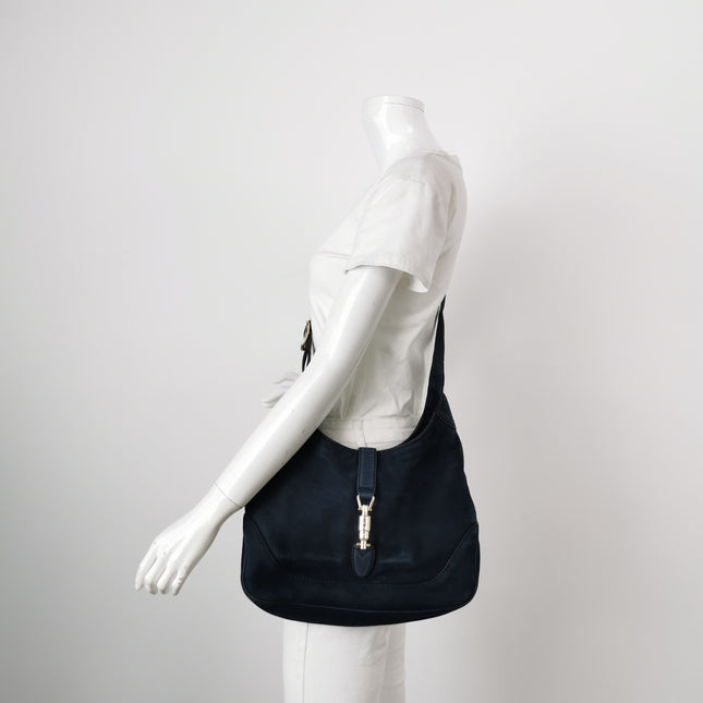 Gucci Jackie 1961 Medium Navy Suede Leather Bag