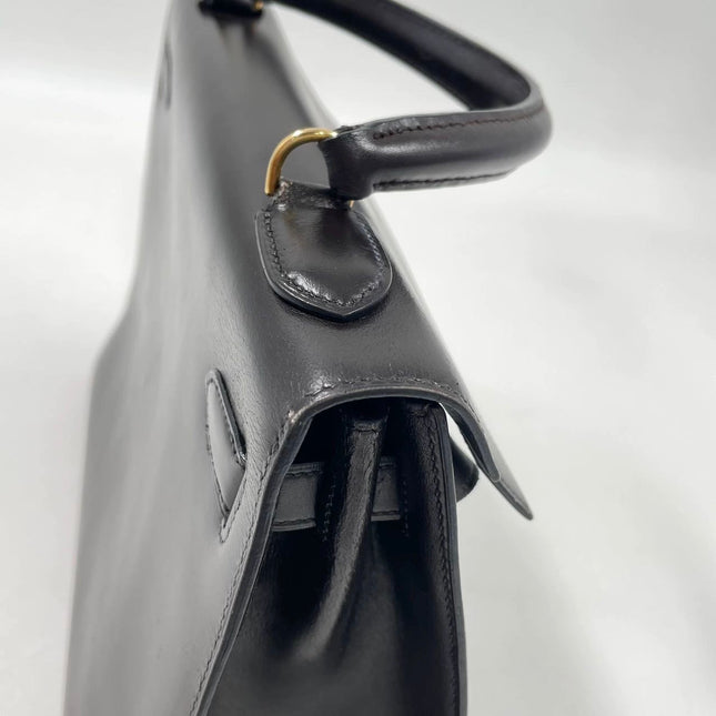 Hermes Kelly 32 Sellier Dark Chocolate Brown Box Leather Gold Hardware 1988