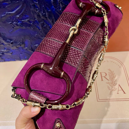 Gucci Horsebit 1955 Chain Vintage Large Purple Suede Shoulder Bag