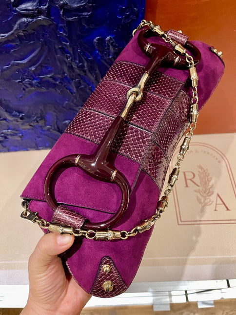 Gucci Horsebit 1955 Chain Vintage Large Purple Suede Shoulder Bag