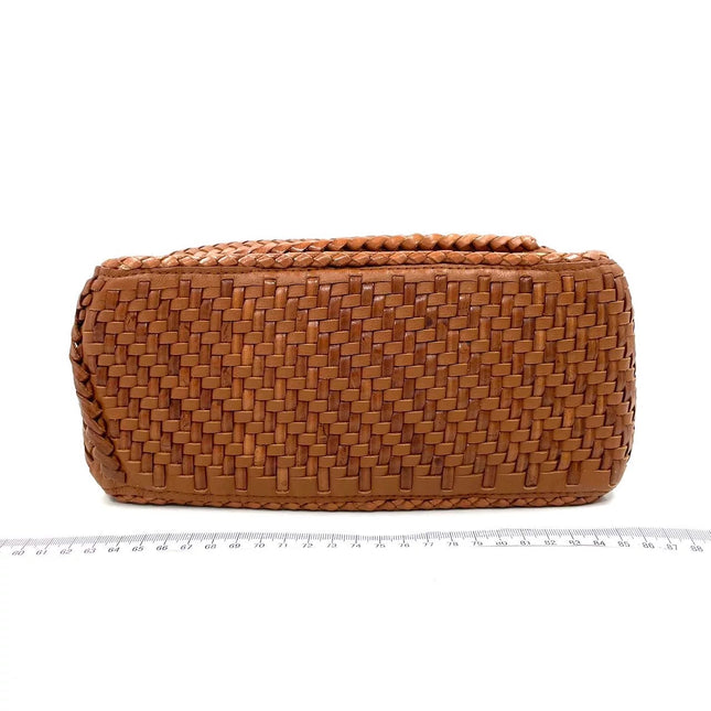 Loewe Puzzle Small Leather Woven Braided Caramel Tan Crossbody Bag