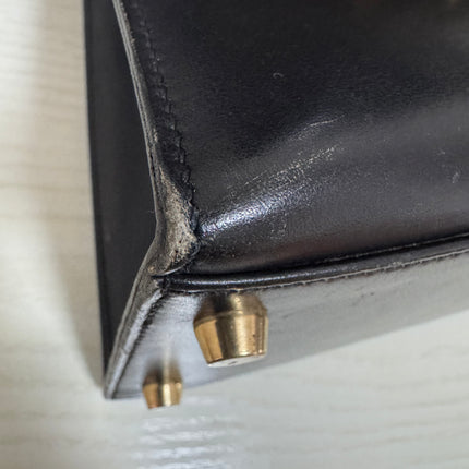 Hermès Kelly 32 Sellier Black Box Leather Gold Hardware with Strap