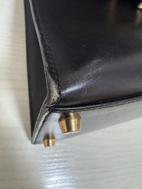 Hermès Kelly 32 Sellier Black Box Leather Gold Hardware with Strap