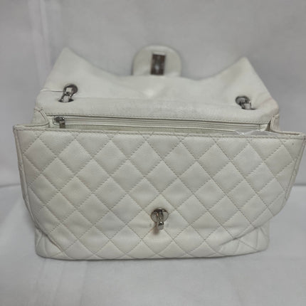 Chanel Classic Flap Maxi White Caviar Leather Silver-tone Hardware Giant CC Logo