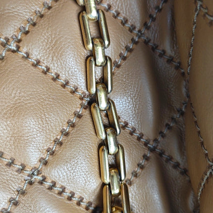 Chanel Double Stitch Retro Chain Accordion Flap Bag Brown Calfskin Leather