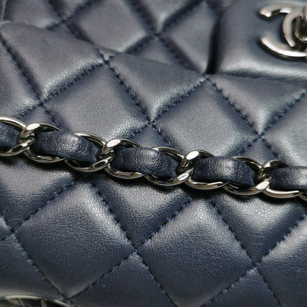 Chanel Classic Flap Mini 2014 Navy Lambskin Leather Silver Hardware