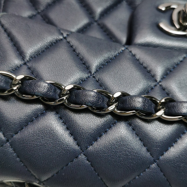 Chanel Classic Flap Mini 2014 Navy Lambskin Leather Silver Hardware
