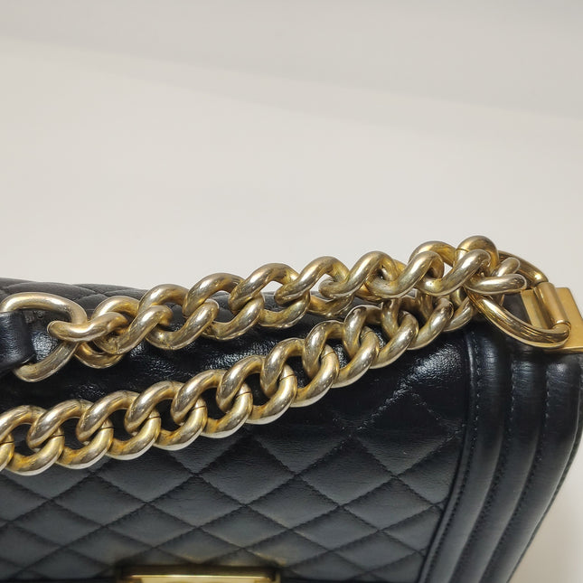 Chanel Le Boy Small Black Lambskin Leather Antiqued Gold Hardware