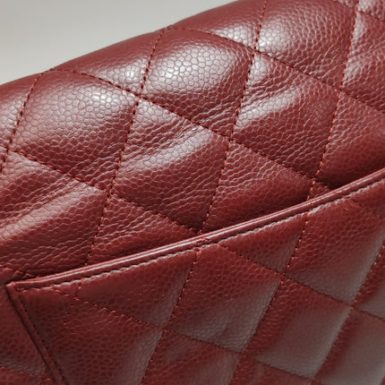 Chanel Classic Flap Jumbo Dark Red Caviar Leather Double Flap Silver Hardware
