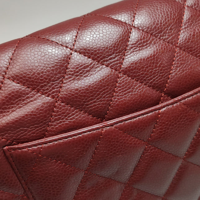 Chanel Classic Flap Jumbo Dark Red Caviar Leather Double Flap Silver Hardware