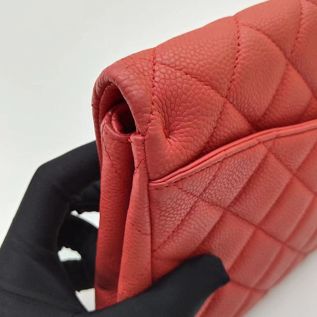 Chanel Envelope Clutch with Chains 2013 Shoulder Bag Coral Red Caviar Leather