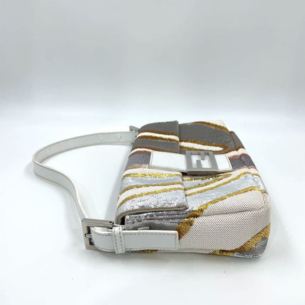 FENDI Baguette 1997 Zebra-Stripe Sequin White and Silver