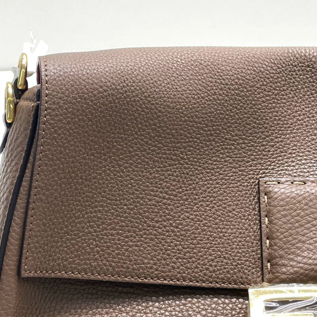 Fendi Baguette Selleria Calfskin Leather Crossbody Bag Large Brown