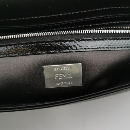 Fendi Baguette Black Silk Crystal Buckle Crossbody Bag