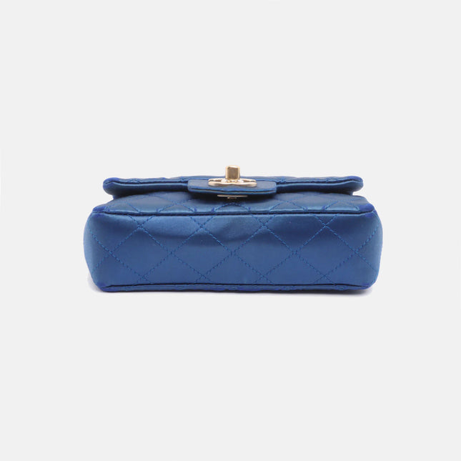 Sold Chanel Classic Flap 2013-2014 Blue Silk Satin Mini Crossbody Bag