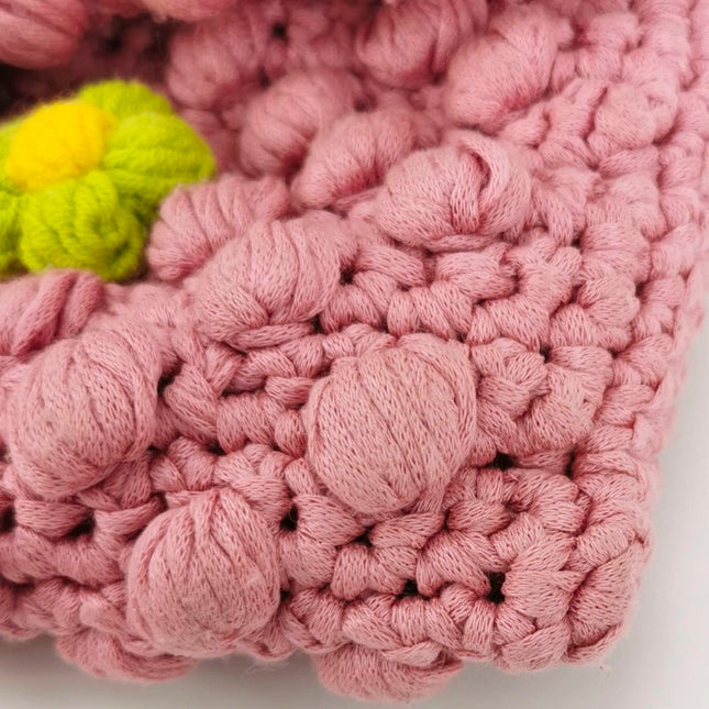 Fendi Baguette Bag Pink Crochet Knit Wool Pompom and Flowers Shoulder Bag