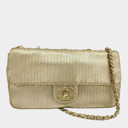 Chanel Metallic Lambskin Laser Cut Medium Gold Classic Flap Bag-Luxbags