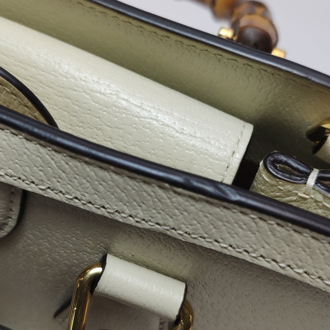 Gucci Diana Small East West Cream White Leather Bag Bamboo Handle with Strap